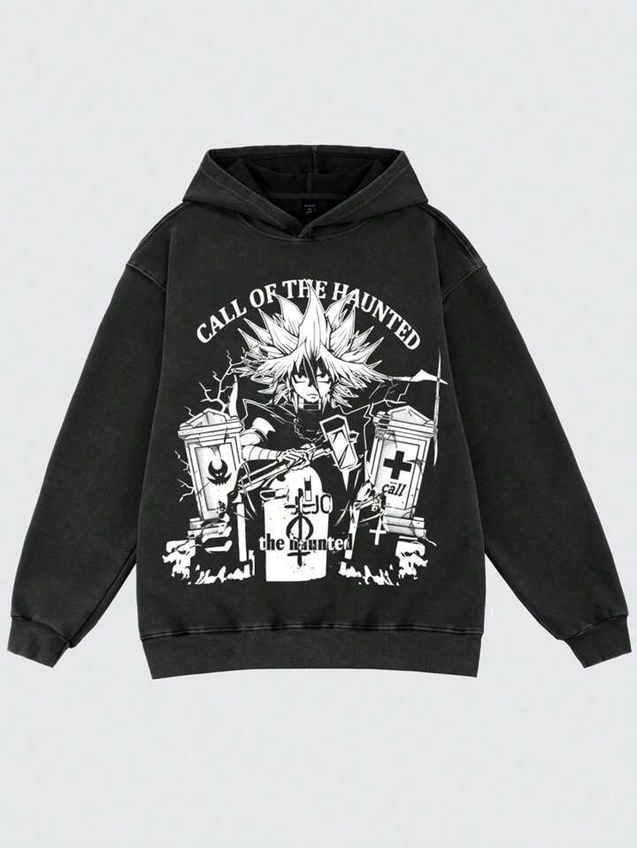 ROMWE Avant Men's Street Style Vintage Washed Loose Hoodie (Reinforced Neckline, Hem And Shoulder Seam, Maintain Shape)