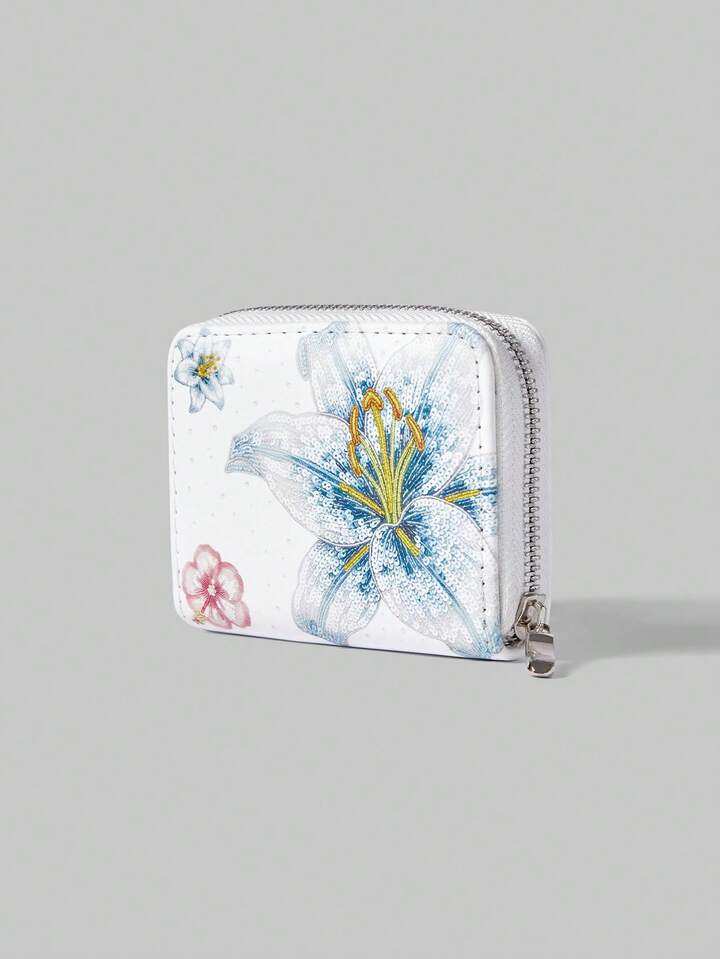 Goth 1Pc Crystal Flower Design Minimalist Style Zipper Coin Wallet, Suitable For Women 2 Goth 1Pc Crystal Flower Design Minimalist Style Zipper Coin Wallet, Suitable For Women