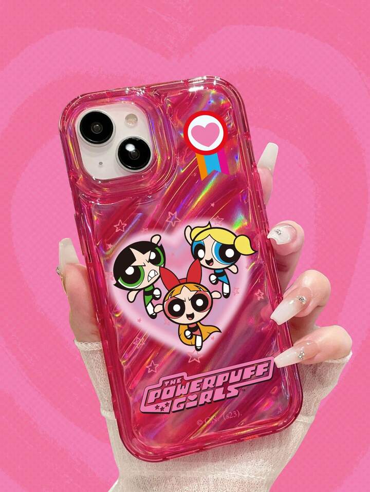 The Powerpuff Girls | ROMWE 1pc Transparent Cute Cartoon Pattern Red Laser Water Ripple TPU Phone Case For Multiple Models Including IPhone