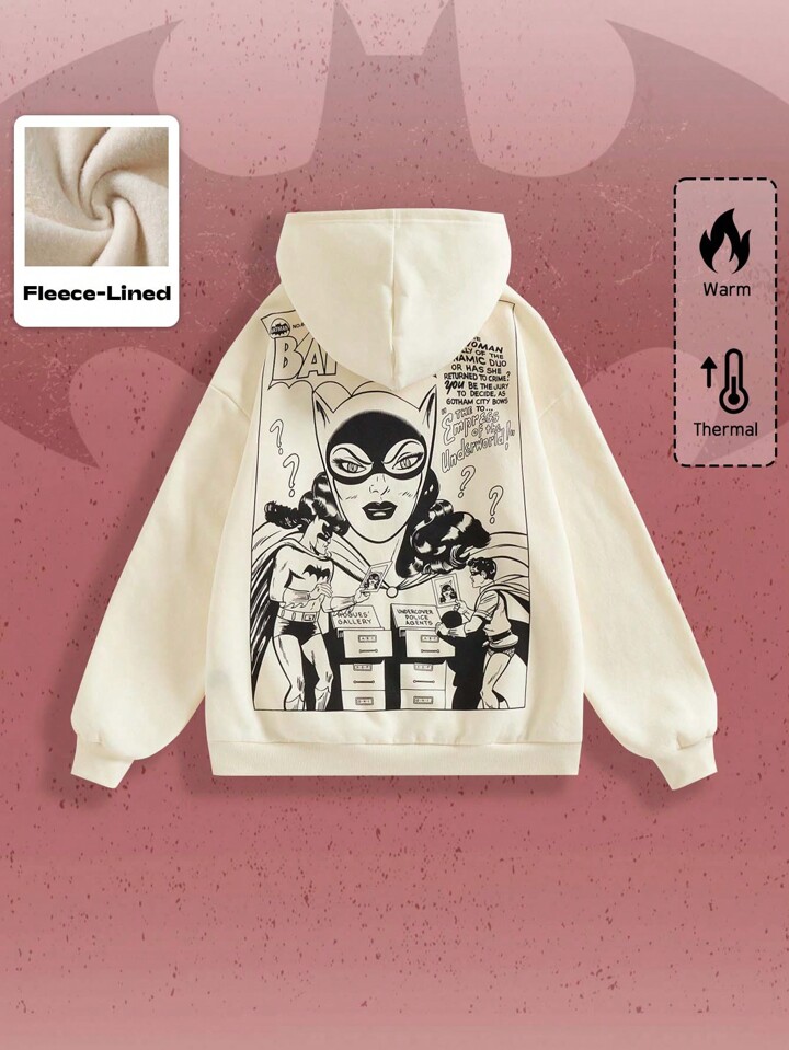 Batman X ROMWE Anime Heroes And Slogan Graphic Drop Shoulder Oversize Hooded Sweatshirt