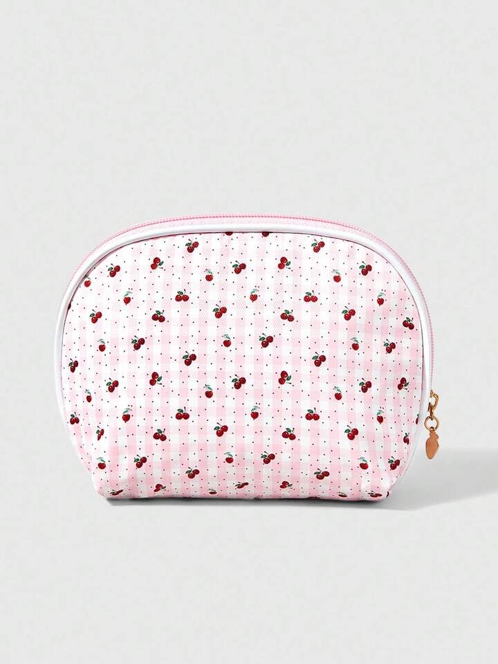 Kawaii 1pc White Lace & Polka Dot Cherry Pattern Large Capacity Portable Semicircle Cosmetic Bag 5 Kawaii 1pc White Lace & Polka Dot Cherry Pattern Large Capacity Portable Semicircle Cosmetic Bag