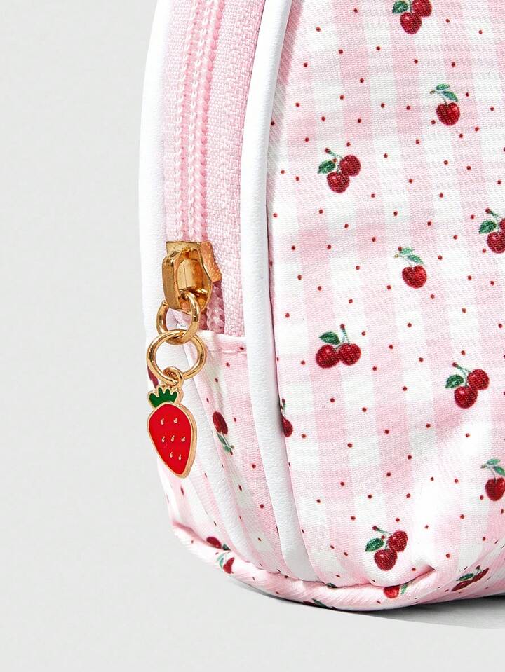 Kawaii 1pc White Lace & Polka Dot Cherry Pattern Large Capacity Portable Semicircle Cosmetic Bag 6 Kawaii 1pc White Lace & Polka Dot Cherry Pattern Large Capacity Portable Semicircle Cosmetic Bag