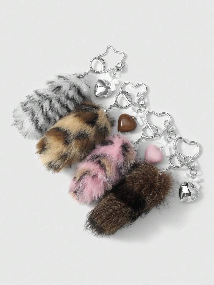 J-Fashion 1 Y2k Retro Sweet Cool Personalized Fashion Cute High Quality Multi-Color Plush Simulation Gradual Change Horizontal Leopard Print Fox Furry Animal Mini Tail DIY Keychain Accessories Bag Pendant, Random Color, Suitable For Girls And Ladies Daily Wear, Holiday Gifts