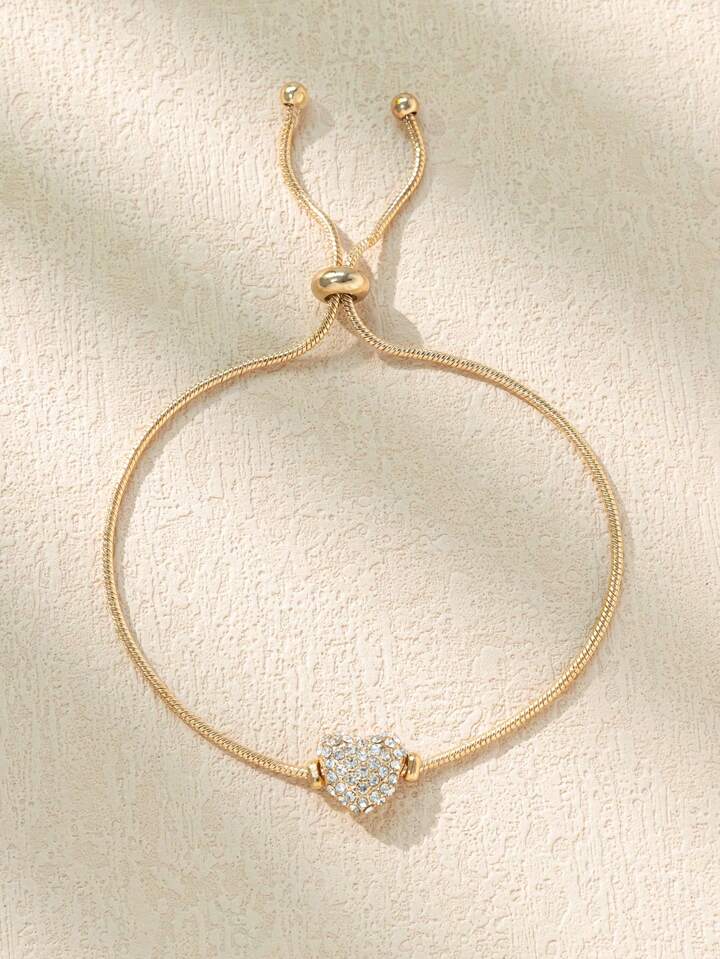 1pc Shiny Cubic Zirconia Heart-Shaped Bracelet, Gold/Silver Color Elegant Bracelet For Women