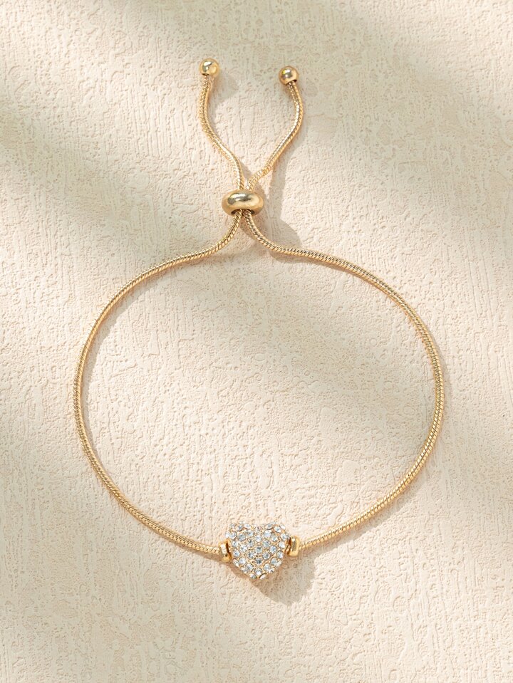 1pc Shiny Cubic Zirconia Heart-Shaped Bracelet, Gold/Silver Color Elegant Bracelet For Women 12 1pc Shiny Cubic Zirconia Heart-Shaped Bracelet, Gold/Silver Color Elegant Bracelet For Women