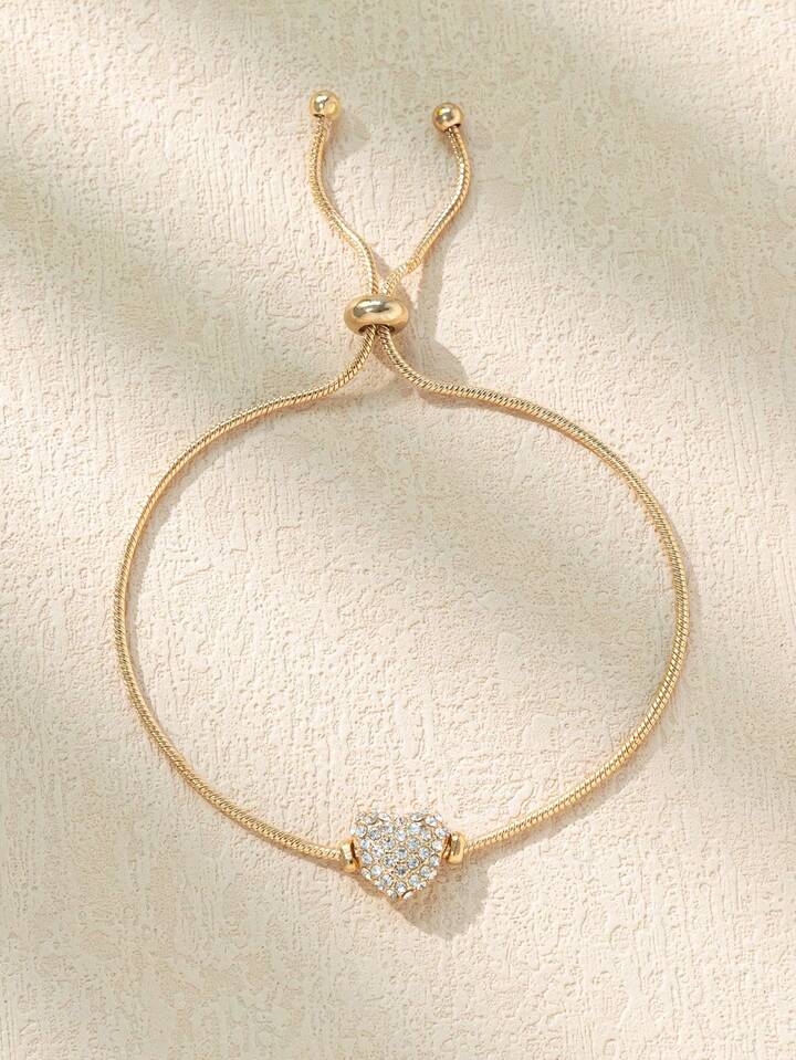 1pc Shiny Cubic Zirconia Heart-Shaped Bracelet, Gold/Silver Color Elegant Bracelet For Women 13 1pc Shiny Cubic Zirconia Heart-Shaped Bracelet, Gold/Silver Color Elegant Bracelet For Women