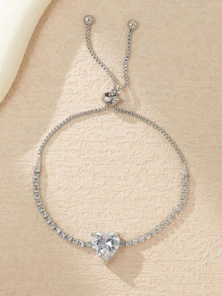 1pc Shiny Cubic Zirconia Heart-Shaped Bracelet, Gold/Silver Color Elegant Bracelet For Women 14 1pc Shiny Cubic Zirconia Heart-Shaped Bracelet, Gold/Silver Color Elegant Bracelet For Women