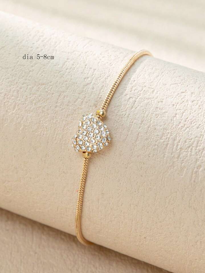 1pc Shiny Cubic Zirconia Heart-Shaped Bracelet, Gold/Silver Color Elegant Bracelet For Women