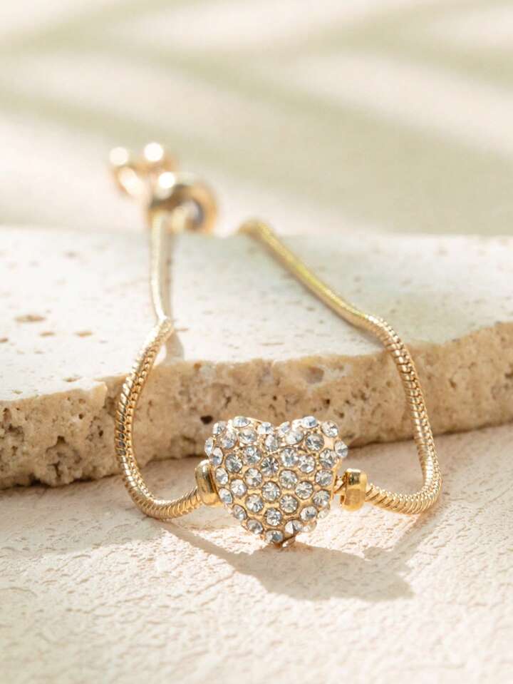 1pc Shiny Cubic Zirconia Heart-Shaped Bracelet, Gold/Silver Color Elegant Bracelet For Women