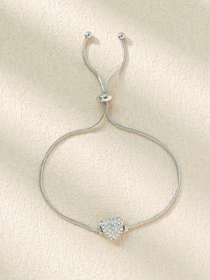 1pc Shiny Cubic Zirconia Heart-Shaped Bracelet, Gold/Silver Color Elegant Bracelet For Women 4 1pc Shiny Cubic Zirconia Heart-Shaped Bracelet, Gold/Silver Color Elegant Bracelet For Women