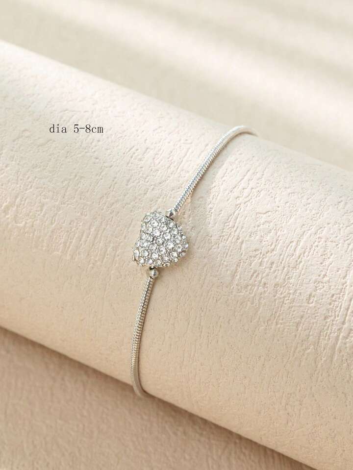 1pc Shiny Cubic Zirconia Heart-Shaped Bracelet, Gold/Silver Color Elegant Bracelet For Women 5 1pc Shiny Cubic Zirconia Heart-Shaped Bracelet, Gold/Silver Color Elegant Bracelet For Women