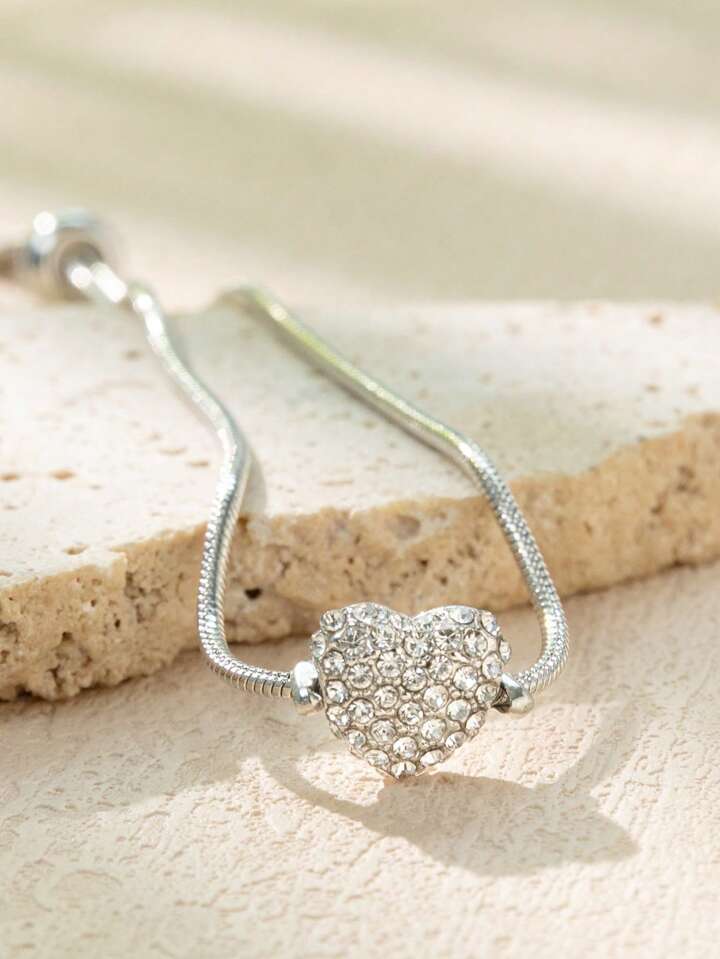 1pc Shiny Cubic Zirconia Heart-Shaped Bracelet, Gold/Silver Color Elegant Bracelet For Women 6 1pc Shiny Cubic Zirconia Heart-Shaped Bracelet, Gold/Silver Color Elegant Bracelet For Women