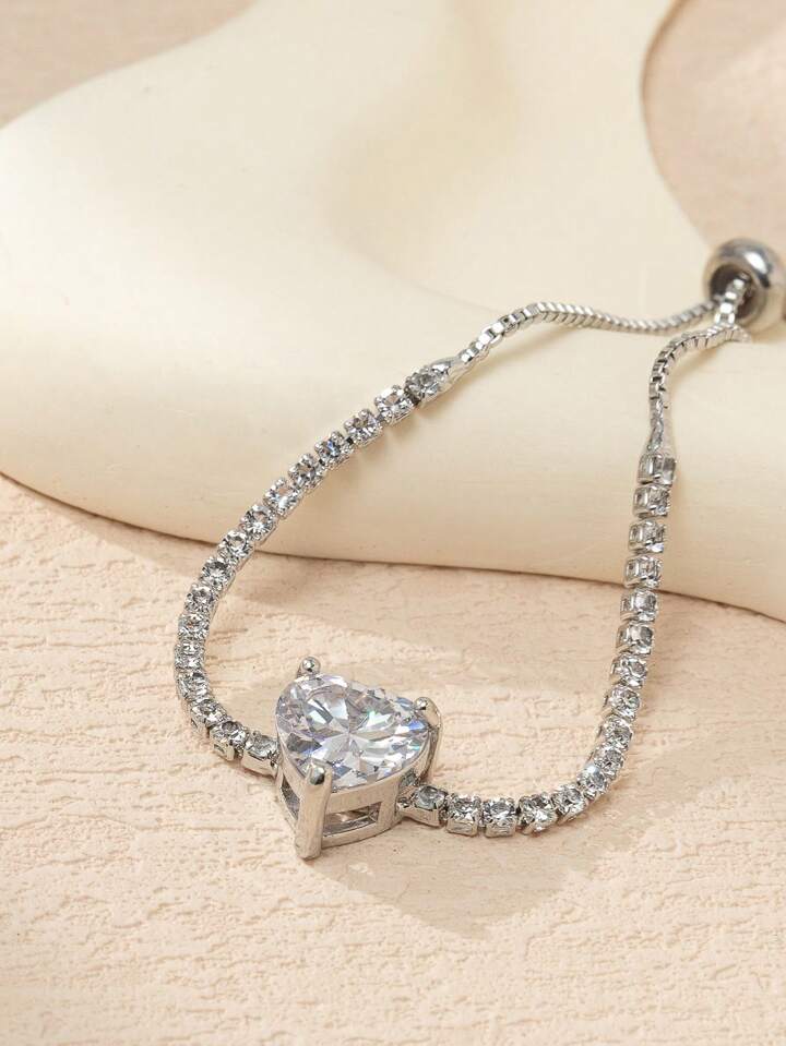 1pc Shiny Cubic Zirconia Heart-Shaped Bracelet, Gold/Silver Color Elegant Bracelet For Women 7 1pc Shiny Cubic Zirconia Heart-Shaped Bracelet, Gold/Silver Color Elegant Bracelet For Women