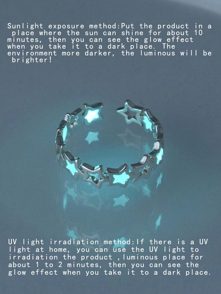 1pc Hollow Light Blue Pentagram Luminous Glowing Star Ring For Women (Needs Exposure To Light Before Glowing, Will Not Glow Without Light Exposure)