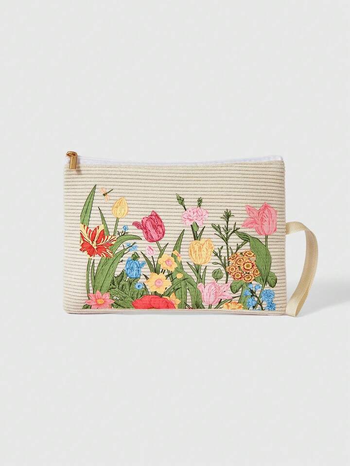 Kawaii Ladies Clutch Bag, Flower Print, Autumn And Winter Models, Fashionable, Large Capacity, Foldable, Versatile