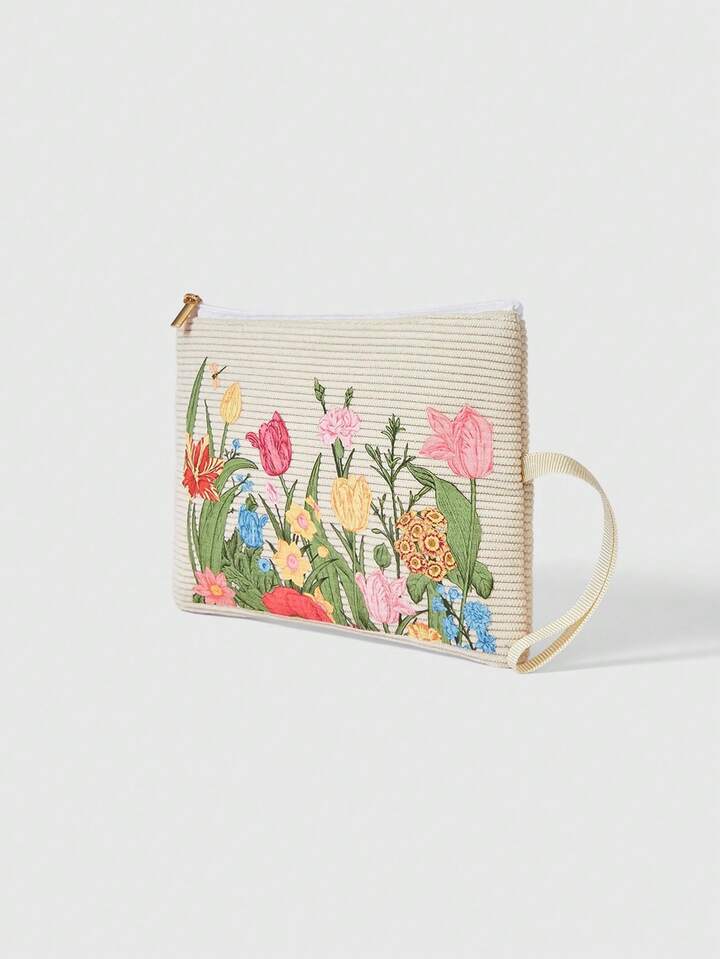 Kawaii Ladies Clutch Bag, Flower Print, Autumn And Winter Models, Fashionable, Large Capacity, Foldable, Versatile