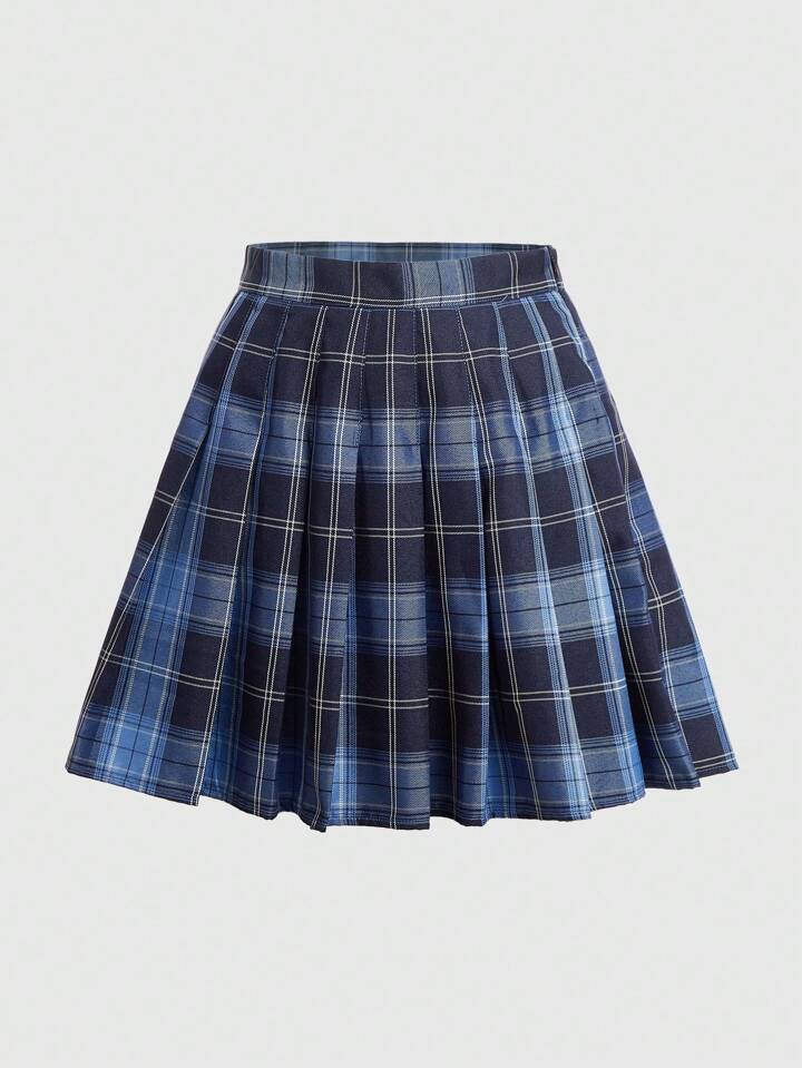 J-Fashion Plaid Print Pleated Skirt, School
