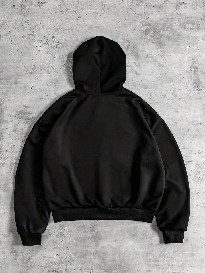 Teletubbies X ROMWE Men's Spring Fall Casual Cartoon Graphic Hooded Black Sweatshirt