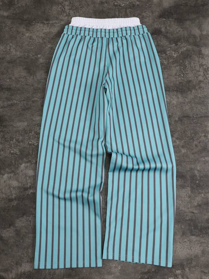 Street Life Men's Striped Waistband Loose Fit Wide Leg Casual Sweatpants