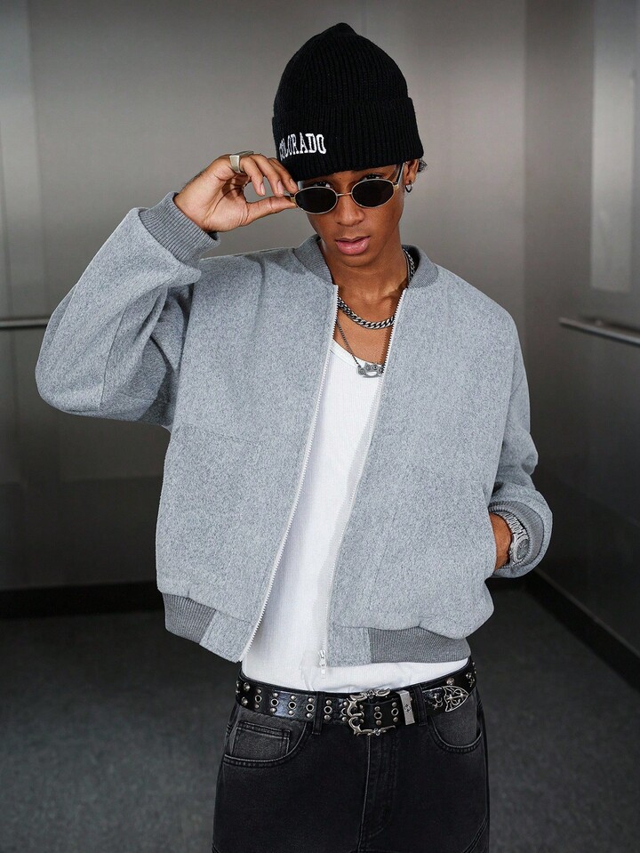 Men's Fashionable Casual Zip-Up Baseball Jacket, Autumn/Winter