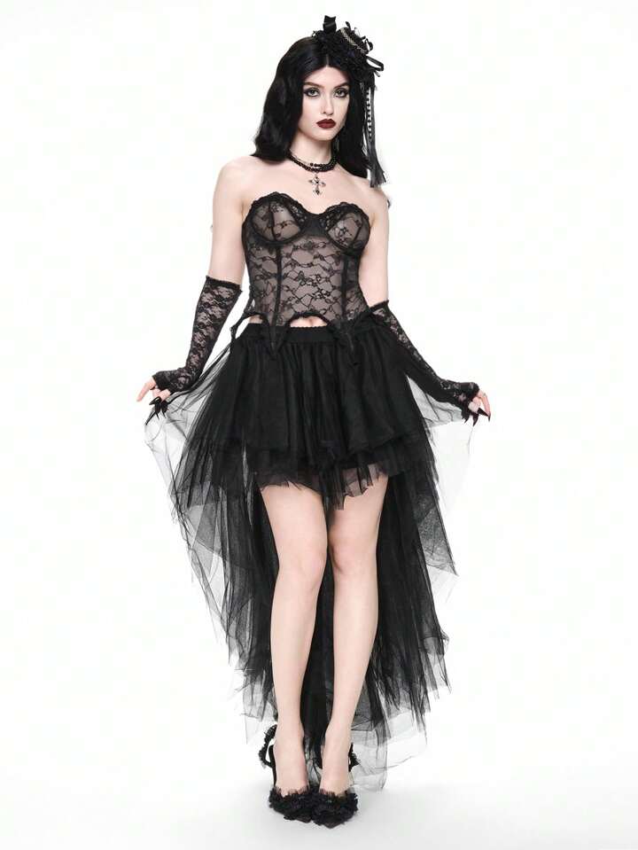 Goth Women Sexy Sheer Lace Bralette Bandeau, Can Be Worn Outerwear