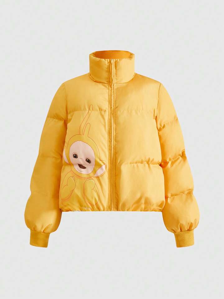 Teletubbies X ROMWE Y2K Cute Cartoon Pattern Stand Collar Padded Coat