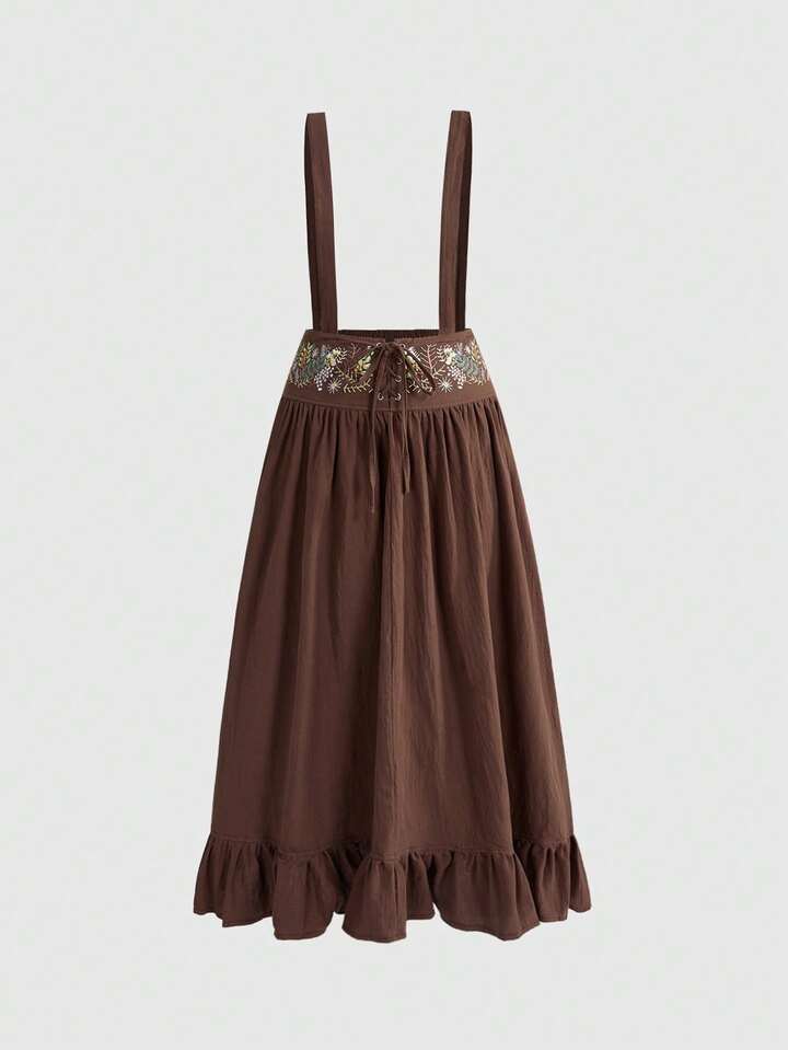 Fairycore Plus Size Cottage Core Embroidered Strap Skirt