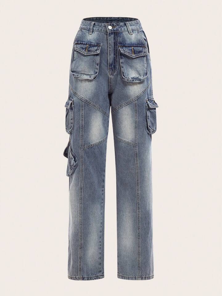 Grunge Punk Flap Pocket Cargo Jeans