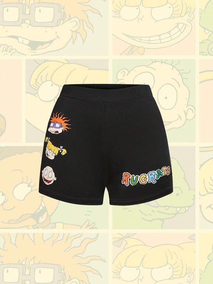 Nick 90's X ROMWE Women's Cartoon & Letter Graphic Cycling Shorts, Summer