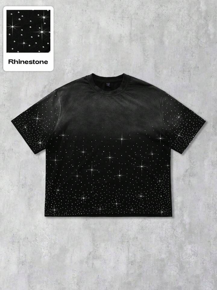 Men's Street Life Gradient Rhinestone Decor Short Sleeve T-Shirt