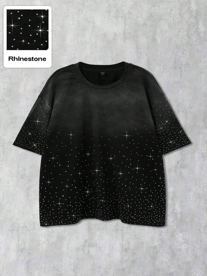 Men's Street Life Gradient Rhinestone Decor Short Sleeve T-Shirt