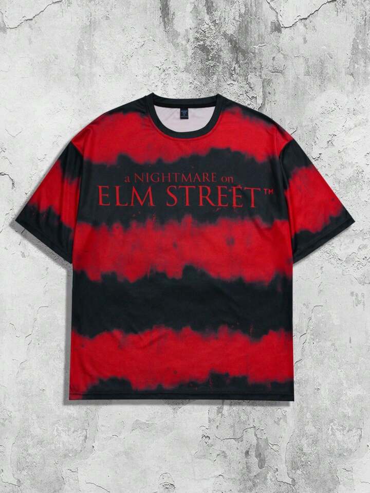 A Nightmare on Elm Street X ROMWE Men's Tie Dye Letter Graphic Short Sleeve T-Shirt, Suitable For Everyday Wear In Spring/Summer
