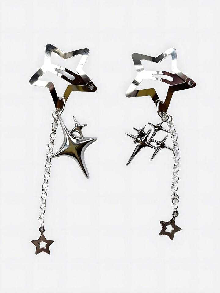 Grunge Punk 1pair Y2K Style Star Hair Clips, Suitable For Women Daily Wear Claw Clips Hair Claws Hair Barrettes