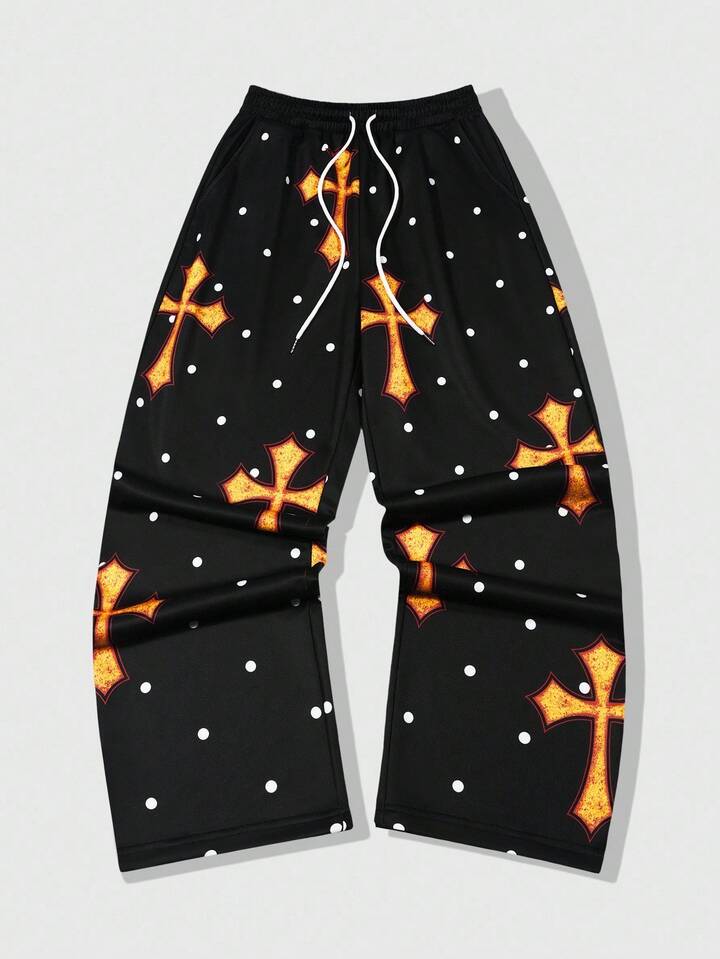 Street Life Men's Cross & Polka Dot Print Straight Leg Sweatpants