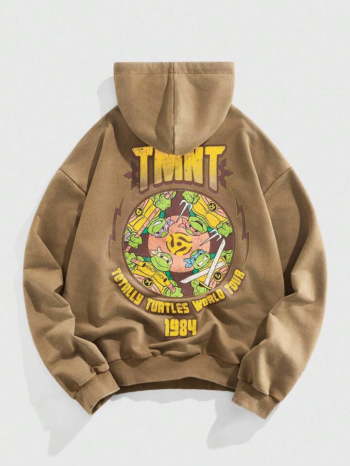 TEENAGE MUTANT NINJA TURTLES X ROMWE Men's Casual Letter Graphic Pocket Drawstring Hoodie, Autumn 2 TEENAGE MUTANT NINJA TURTLES X ROMWE Men's Casual Letter Graphic Pocket Drawstring Hoodie, Autumn