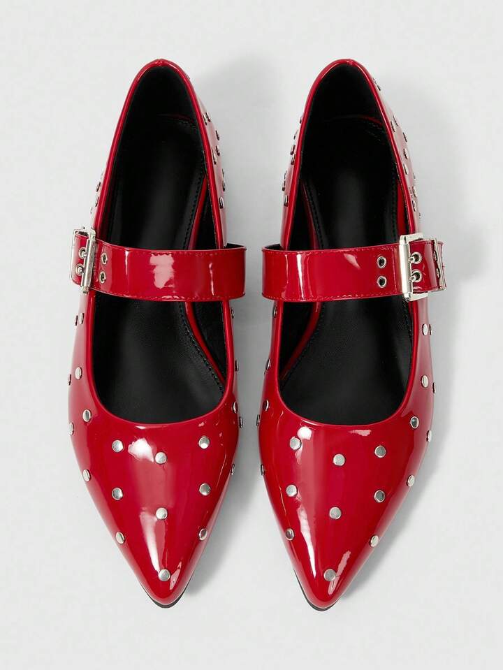 Grunge Punk Women's Pointed Toe Stud Square Buckle Punk Style Chic Sexy Adjustable Slip On Comfortable Flat Shoes For Daily, Work, Party