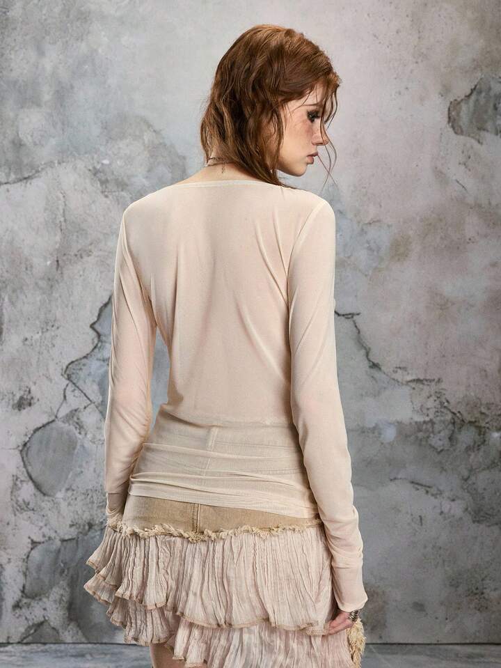 EDITION Fairy Asymmetric Shoulder Rhinestone Embellished Vintage Style Blouse For Women
