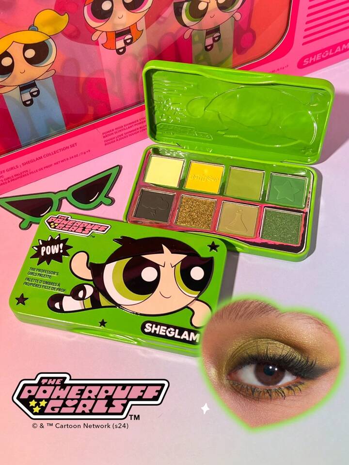 The Powerpuff Girls X SHEGLAM The Professor'S Girls Palette-Toughest Fighter Shimmer Matte Eyeshadow Palette Green Evenly Pigmented Smooth Blendable Eyeshadow Brand Beauty Makeup Face Paint Cosmetic For Women Girls Perfect For Winter Spring Ideal For Y2K Fancy Fashion Suitable For Birthday Gift Party Ready Best Color