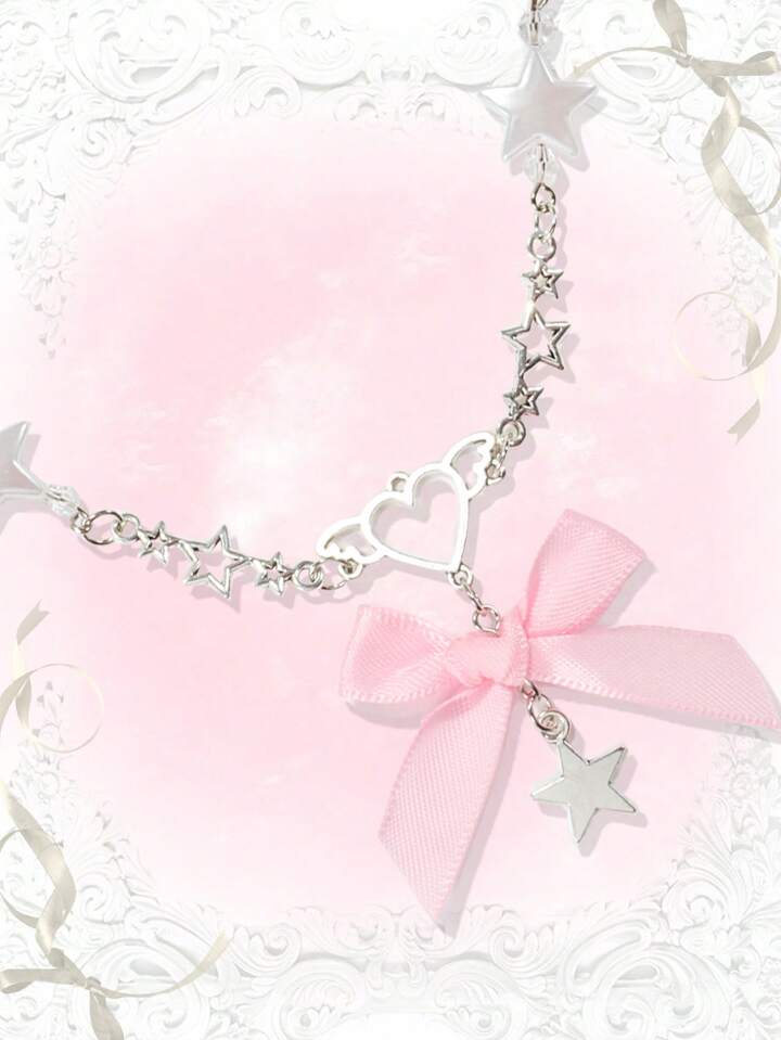 Kawaii 1pc Cute Style Star & Bowknot Pendant Necklace Valentines