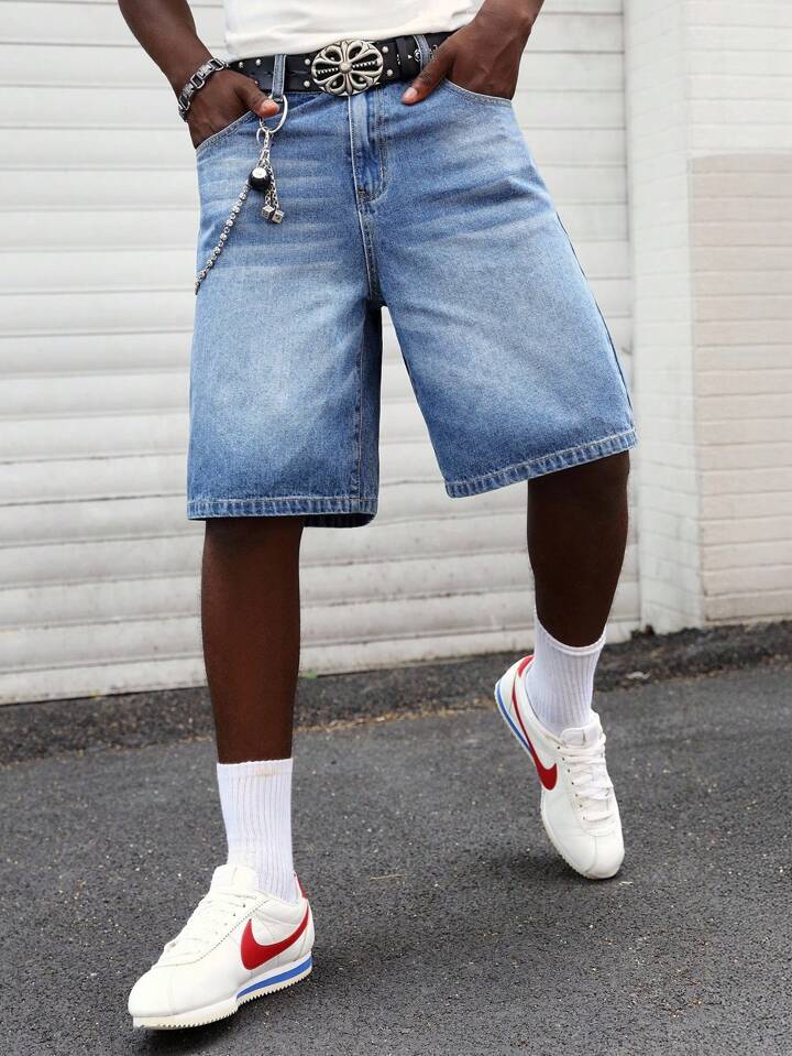 Street Life Men's Loose Denim Shorts With Pockets, Casual