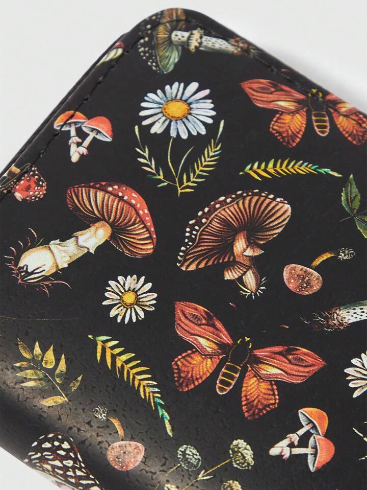 Fairycore Mushroom & Butterfly Short Wallet, Simple Zipper Coin Purse For Women