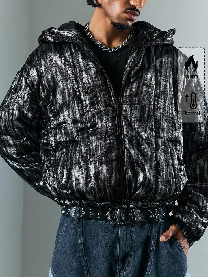 Street Life Men's Fashion Drop Shoulder Hooded Warm Winter Padded Coat With Unique Texture
