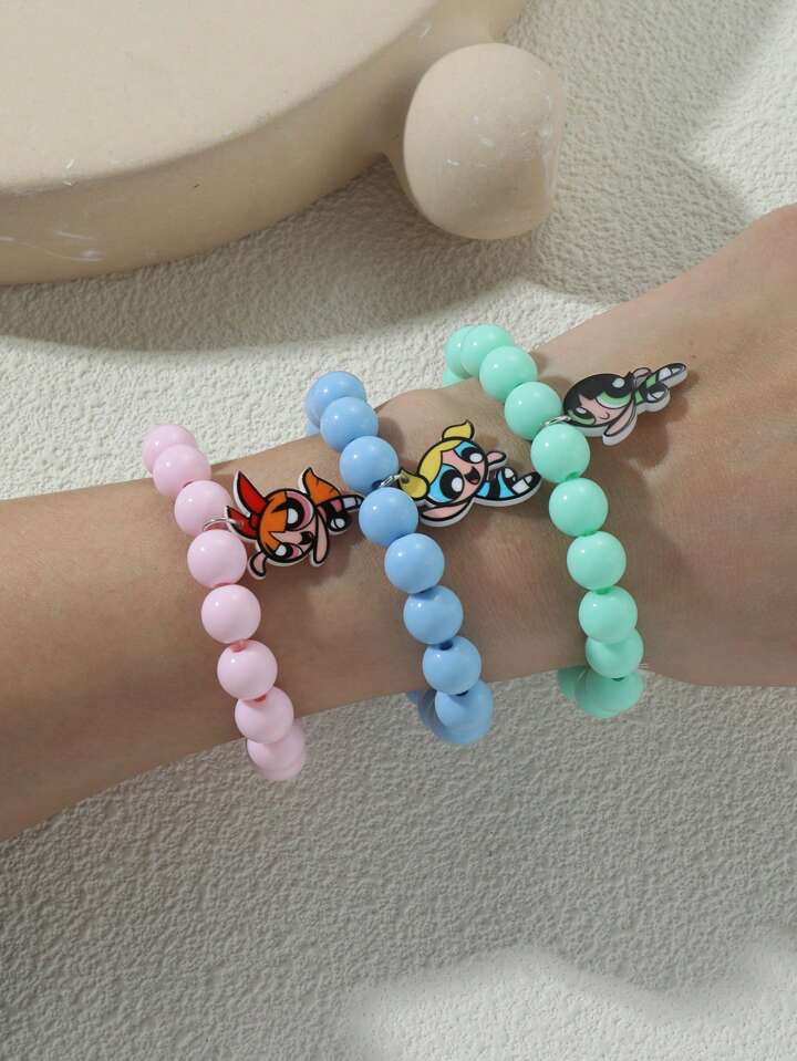 The Powerpuff Girls | ROMWE 3 Pieces Cartoon Pendant Beaded Bracelet