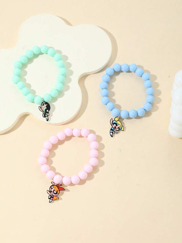 The Powerpuff Girls | ROMWE 3 Pieces Cartoon Pendant Beaded Bracelet