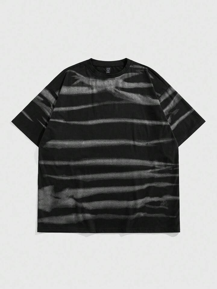 Street Life Men's Striped Print Short Sleeve T-Shirt, Suitable For Daily Wear In Spring And Summer