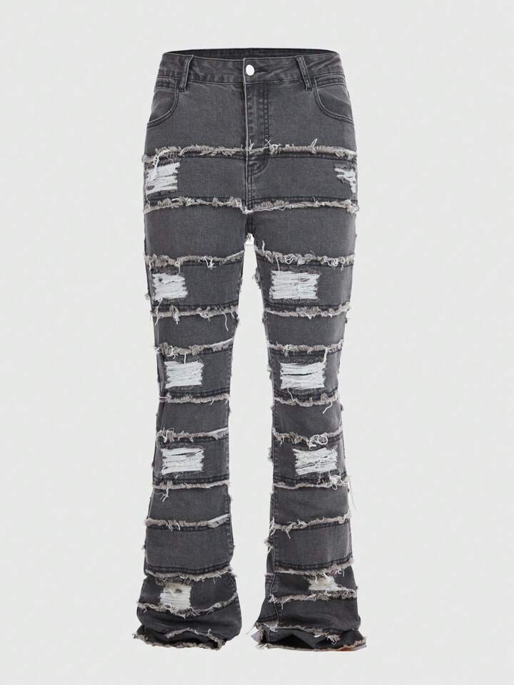 Grunge Punk Men's Casual Distressed Washed Frayed Hem Denim Jeans 2 Grunge Punk Men's Casual Distressed Washed Frayed Hem Denim Jeans