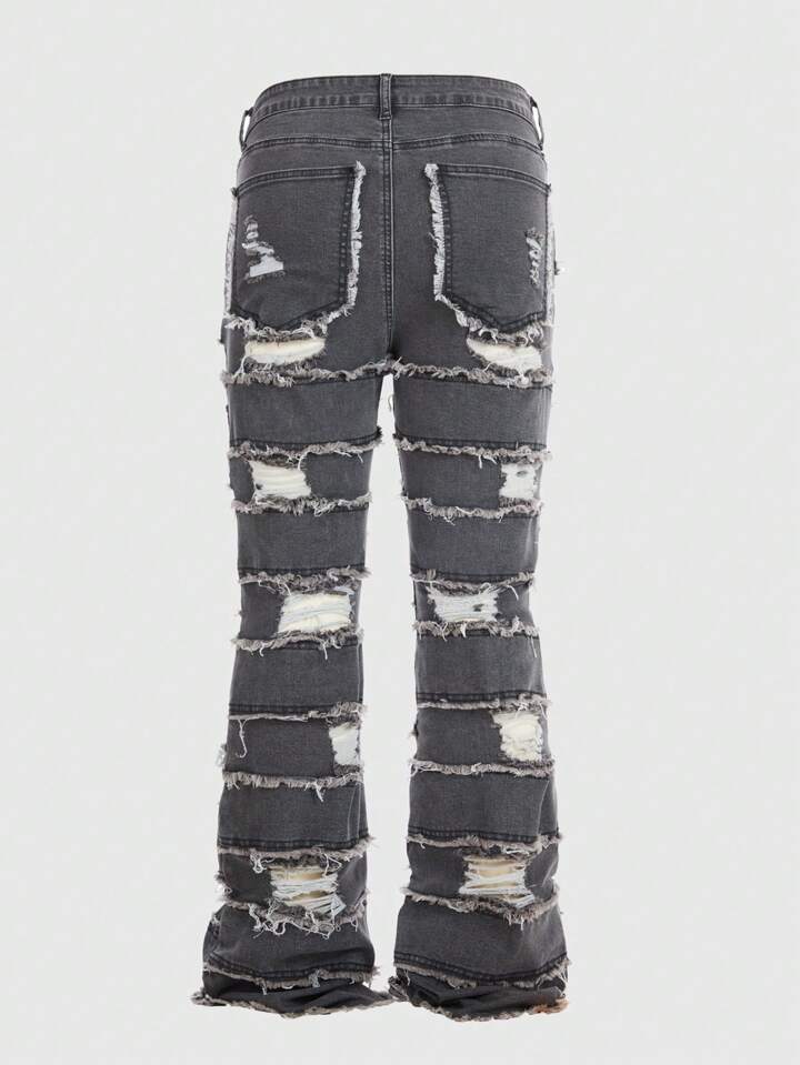 Grunge Punk Men's Casual Distressed Washed Frayed Hem Denim Jeans 3 Grunge Punk Men's Casual Distressed Washed Frayed Hem Denim Jeans