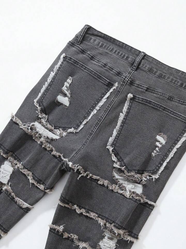 Grunge Punk Men's Casual Distressed Washed Frayed Hem Denim Jeans 5 Grunge Punk Men's Casual Distressed Washed Frayed Hem Denim Jeans