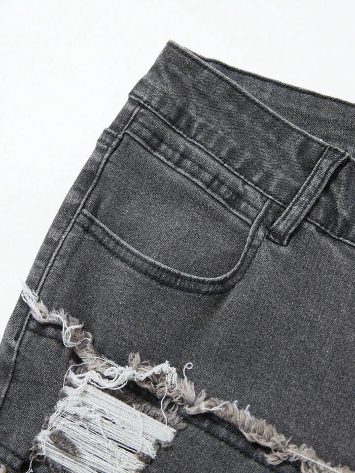 Grunge Punk Men's Casual Distressed Washed Frayed Hem Denim Jeans 6 Grunge Punk Men's Casual Distressed Washed Frayed Hem Denim Jeans