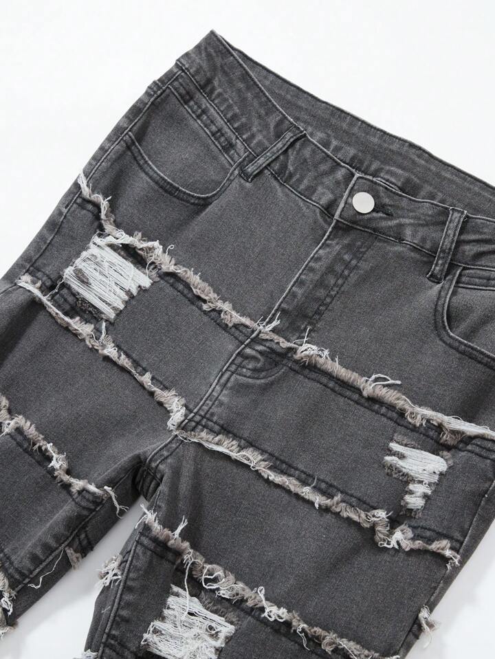 Grunge Punk Men's Casual Distressed Washed Frayed Hem Denim Jeans 7 Grunge Punk Men's Casual Distressed Washed Frayed Hem Denim Jeans